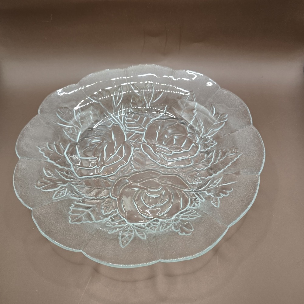 5 Pasari‎ Crystal Livia Clear Glass Dinner Plates 1 Bowl Rose Frosted Vintage